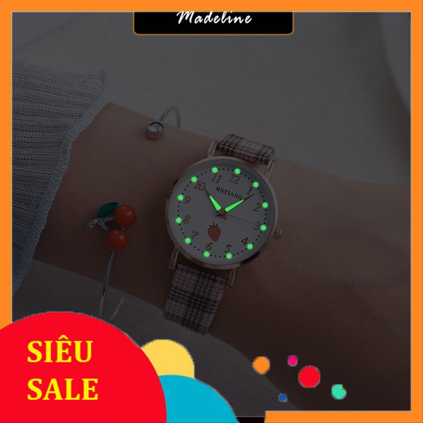 [SALE] Đồng hồ thời trang nữ Mstianq MS31 dây da sọc caro cực đẹp, mặt số dể dàng xem giờ