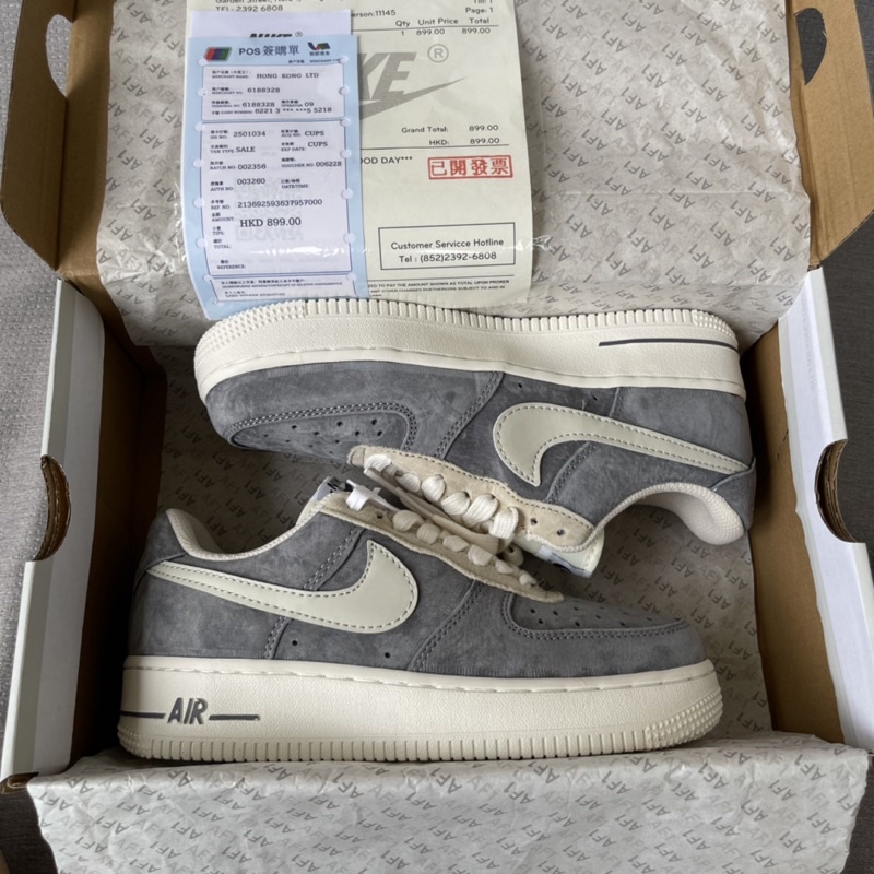 Af1 xám lông chuột da lộn SC, full box bill ảnh thật tự chụp, đế khâu chỉ đỏ