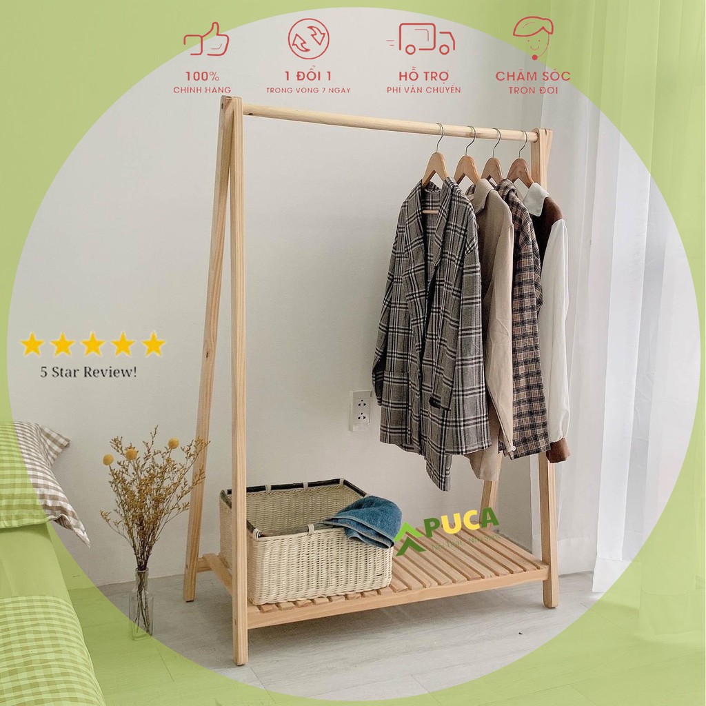 [𝗖𝗼̛̃ 𝗟𝗼̛́𝗻] Kệ treo đồ chữ A 1 tầng gỗ thông Newzealand cao cấp, giá quần áo decor  PUCA kiểu Hàn Cao Cấp