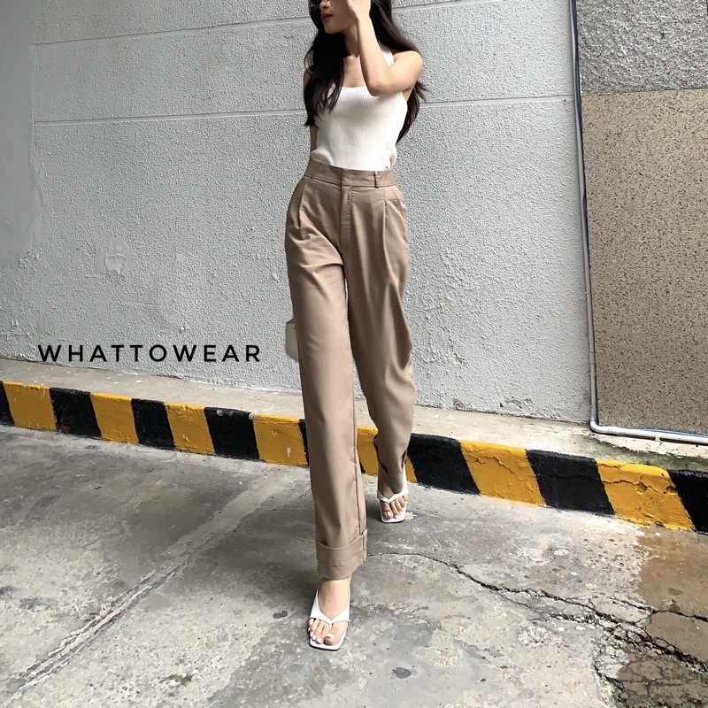 Quần tây ống đứng gấu gập Nâu - by Whattowear - HÀNG MỚI VỀ