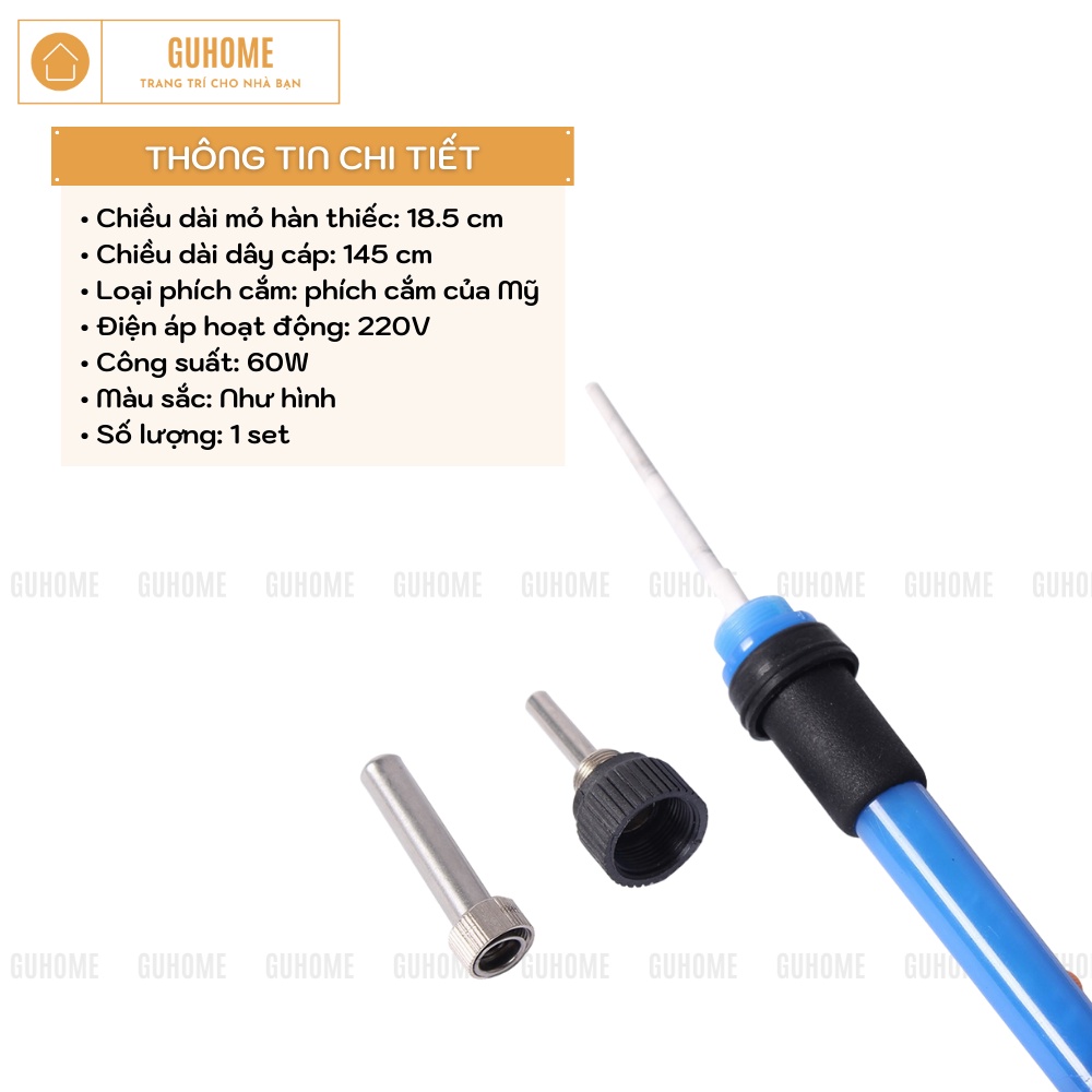 Mỏ Hàn Thiếc 220V 60W có điều chỉnh nhiệt độ kèm nhựa thông, cuộn thiếc, mũi thay thế
