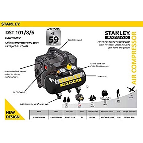 Máy nén khí không dầu 1 H.P Stanley FatMax DST 101/8/6  SIÊU GIẨM ÂM - CHÍNH HÃNG