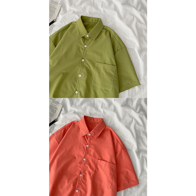 Áo Sơ Mi Tay Ngắn Dáng Rộng Màu Sắc Đơn Giản Thời Trang Mùa Hè Xinh Xắn Dành Cho Nữ