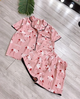 Bộ lụa đùi nữ mặc nhà hình Hạc
