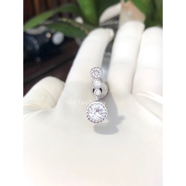Khuyên đeo rốn bạc S925 nhập khẩu cao cấp, Khuyên rốn tròn nạm đá- Minh Tâm Jewelry