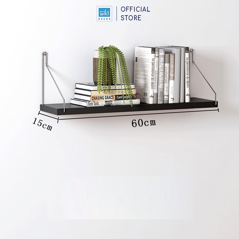 Kệ Gỗ Trang Trí Không Cần Khoan SIB Decor Kích Thước 60 x 15cm, Tặng Kèm Móc Treo Inox Và Phụ Kiện Lắp Đặt