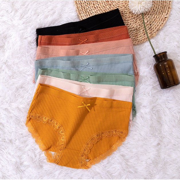 Quần Lót Nữ Cotton Viền Ren Gân Tăm Kháng Khuẩn Hoạ Tiết Viền Ren Cao Cấp Xuất Nhật BHD07