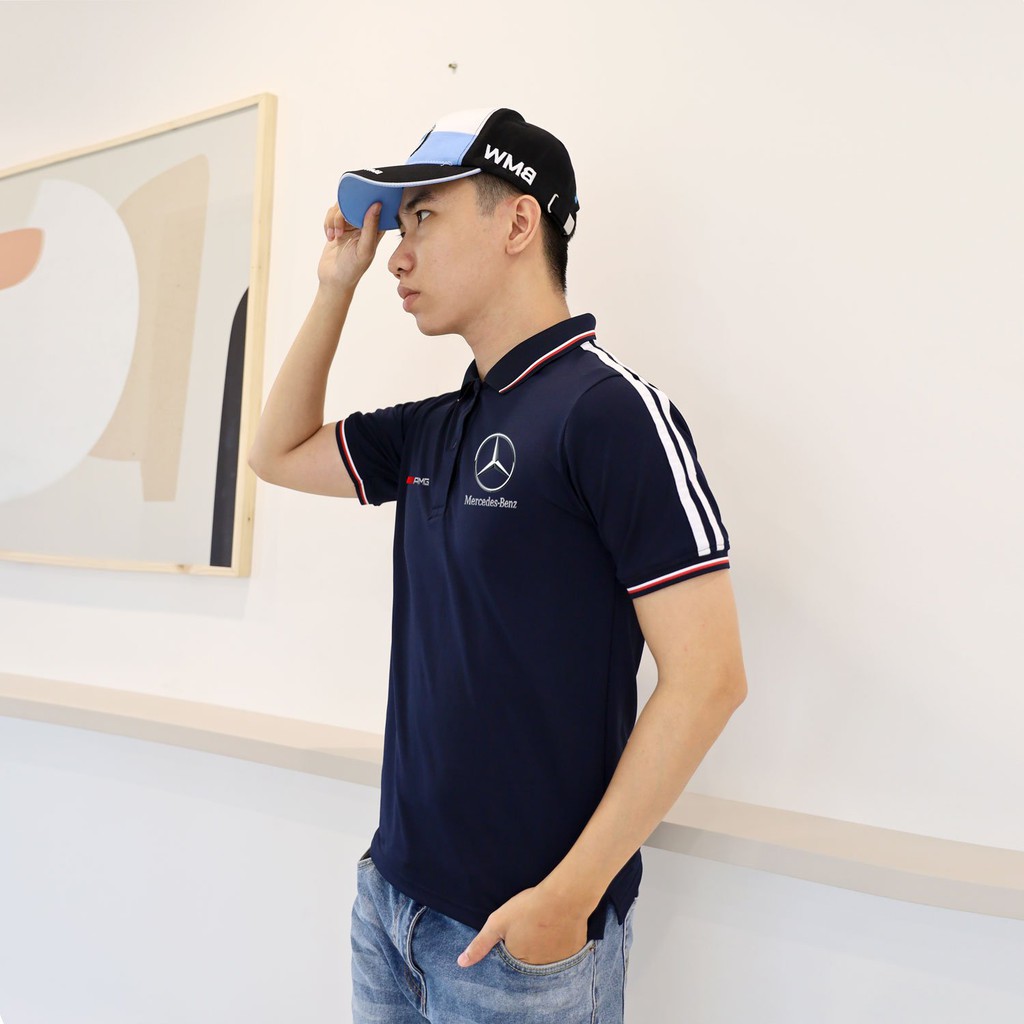 Áo phối polo có cổ xe MERCEDES - AMG ĐỎ nam nữ cao cấp, vải cá sấu Cotton xịn, chuẩn form, sang trọng, lịch lãm - GUCATI