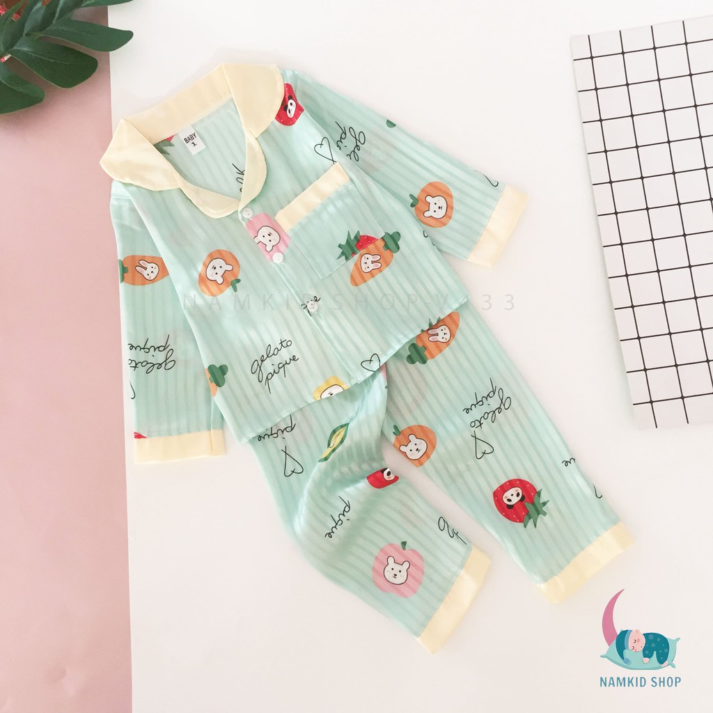 Bộ Ngủ Pijama Dài Tay Bé Gái Chất Lụa Cao Cấp, Họa Tiết Dễ Thương, Bộ Dài Tay Bé Gái Mặc Nhà Namkidshop (V461)