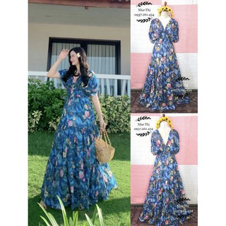 (miễn phí chỉnh váy) maxi hoa tay cánh dơi váy tầng đi biển du lịch chụp ảnh thiết kế cao cấp