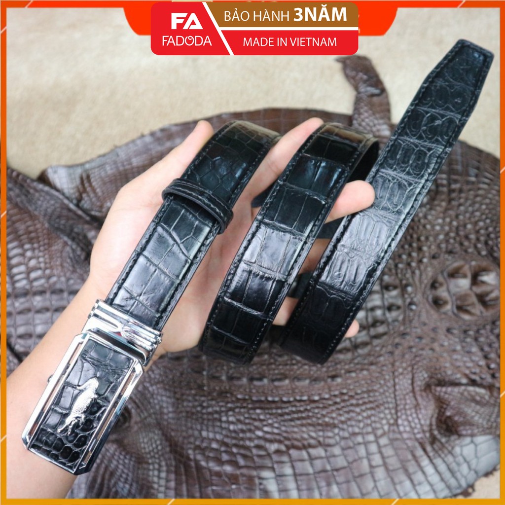 Dây nịt - Thắt lưng da cá sấu Fadoda bản 3.5Cm màu đen làm từ vân bụng cá sấu - FCB02-01B