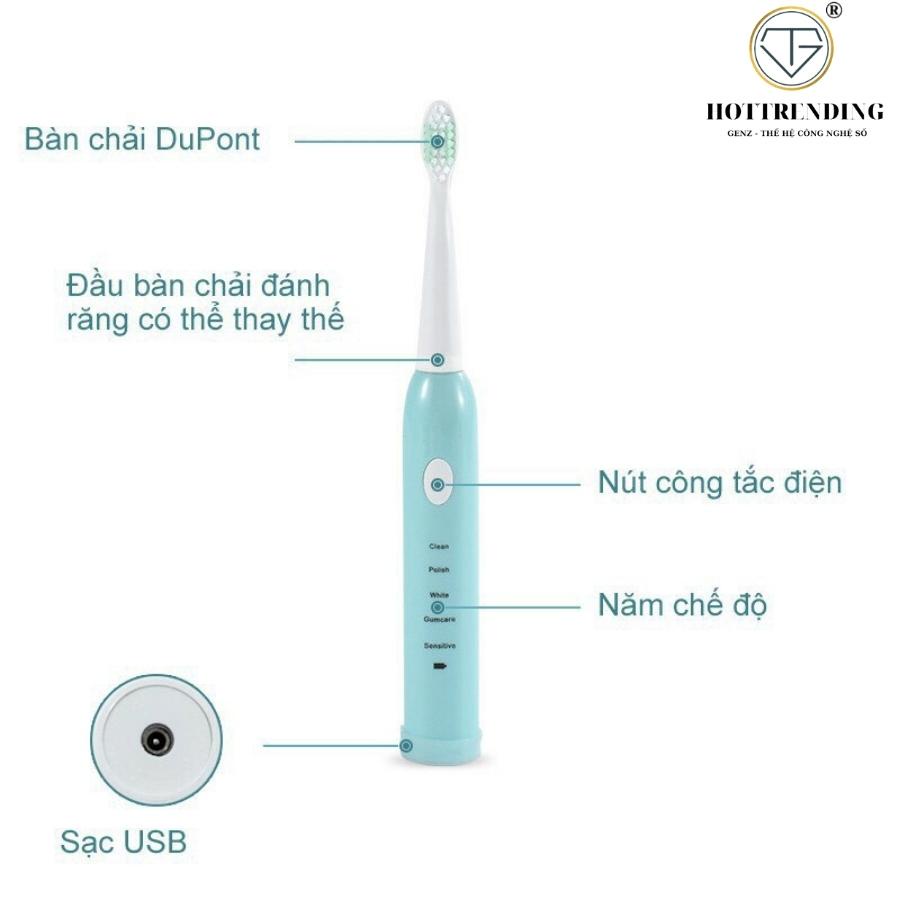 Bàn chải điện ELECTRIC TOOTHBRUSH 5 chế độ - Tặng kèm 4 đầu bàn chải an toàn chuẩn loại 1