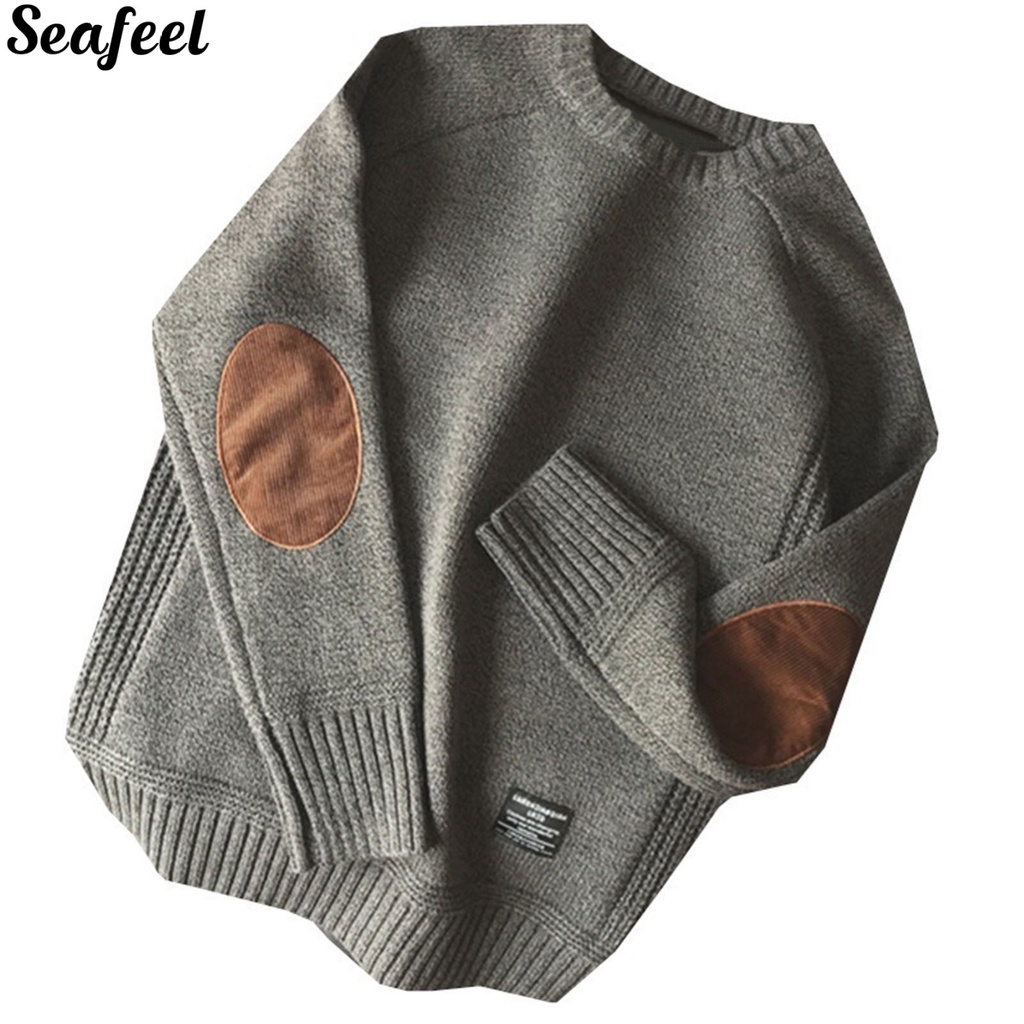 Áo sweater dệt kim cổ thuyền dáng rộng giữ ấm mùa đông cho nam
