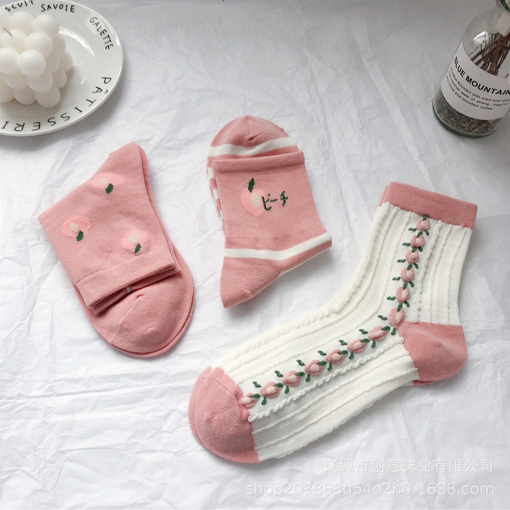 Tất nữ cổ cao Dễ thương In hình Hoạt hình Nhật Bản Vớ cao cổ nữ Cute Thu Đông Ulzzang Cotton Hàn Quốc