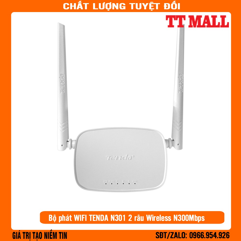 Bộ phát wifi Tenda N301 Wireless N300Mbps 2 râu - Hàng chính hãng bảo hành 1 năm