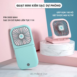 Quạt mini đeo cổ, cầm tay kiêm sạc dự phòng 3000 mah