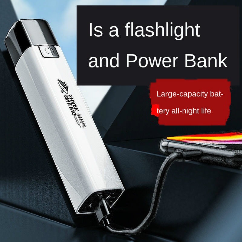 Đèn Pin Mini Siêu Sáng Sạc Cổng USB Hình Cá Mập Đa Năng Tiện Dụng