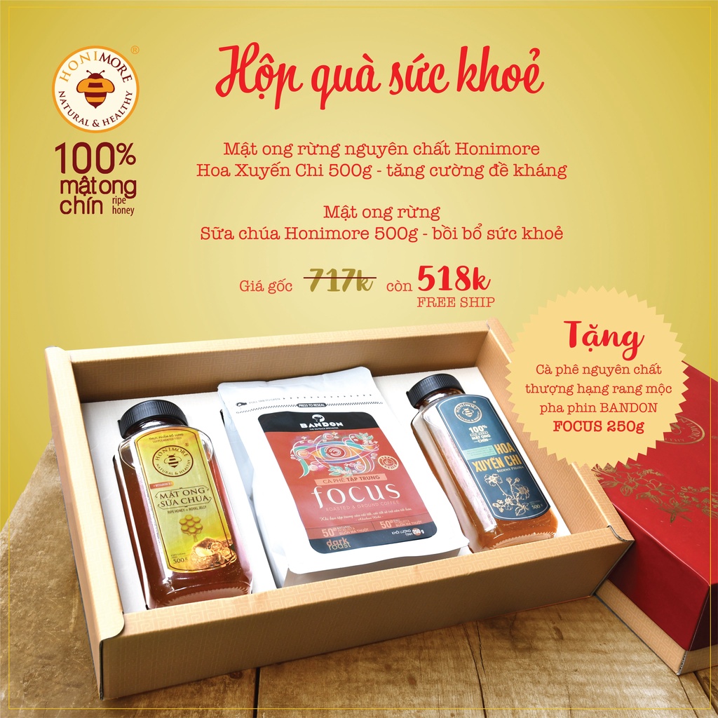 [HỘP QUÀ TẾT] Gồm Mật ong nguyên chất Xuyến Chi + Mật ong rừng sữa chúa 500g + Cà phê nguyên chất đặc sản | BigBuy360 - bigbuy360.vn