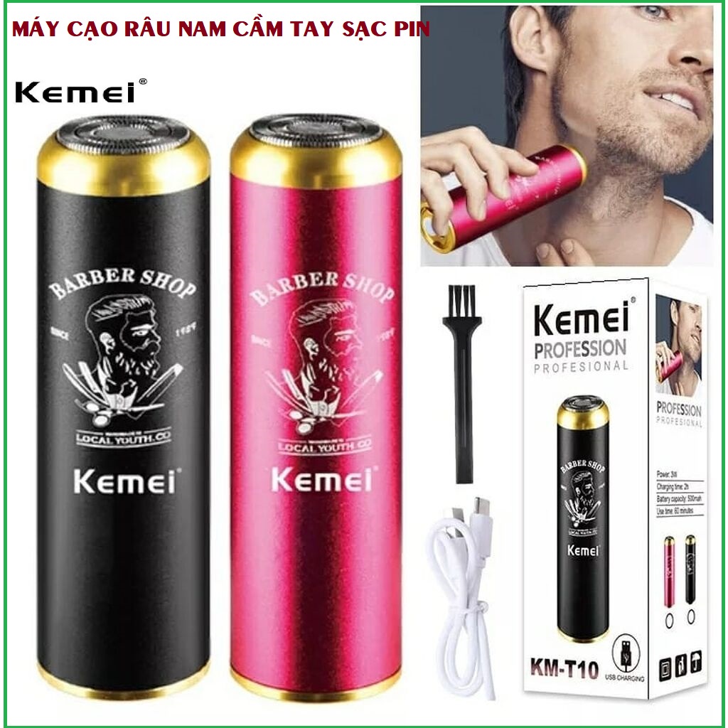 Máy cạo râu sạc pin mini chống nước Kemei KM T10, nhỏ gọn tiện lợi mang đi du lịch