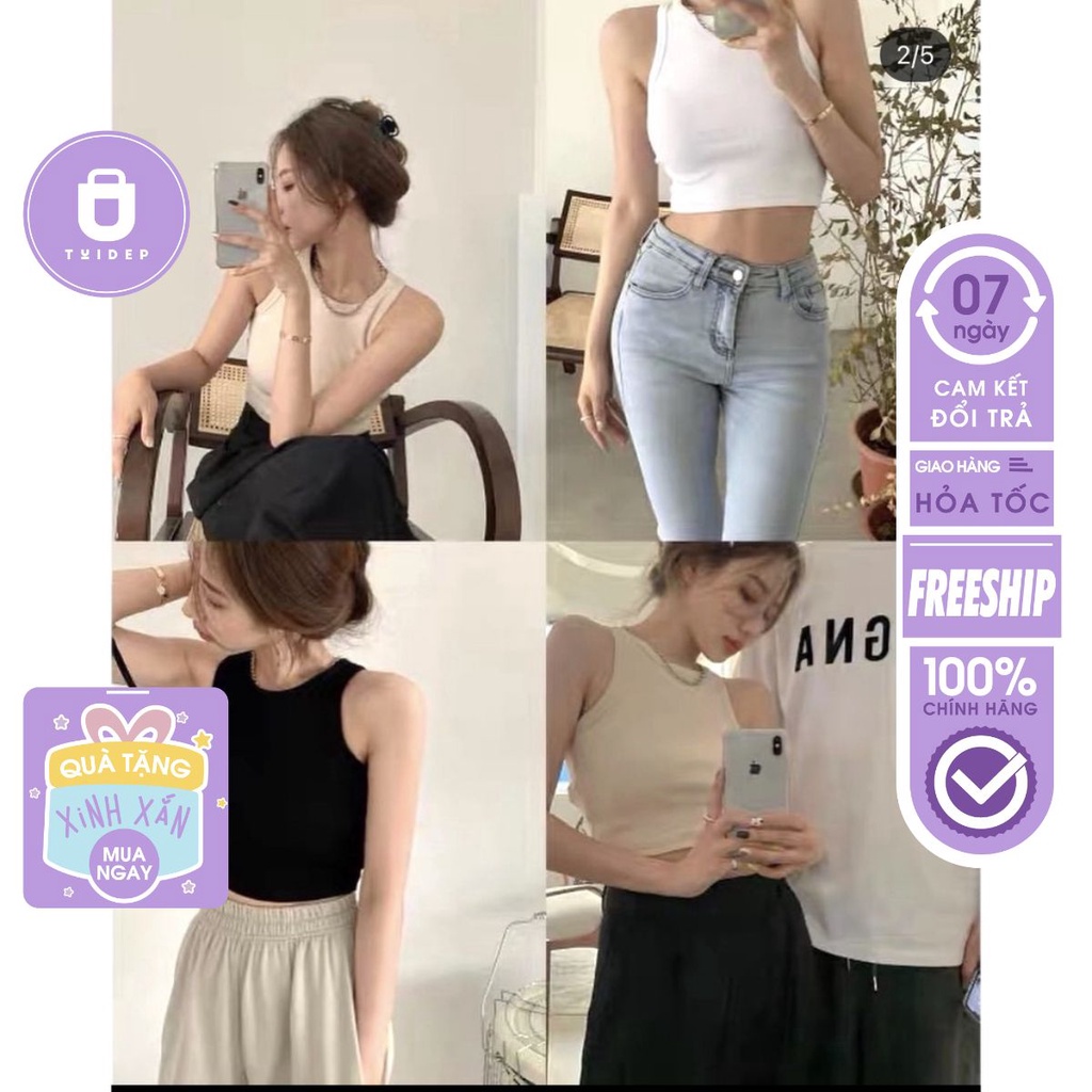 [FREESHIP] Áo Ba Lỗ Croptop Thun Tăm Nữ  chất cotton thoáng mát áo ba lỗ cộc tay kiểu ôm vải co giãn