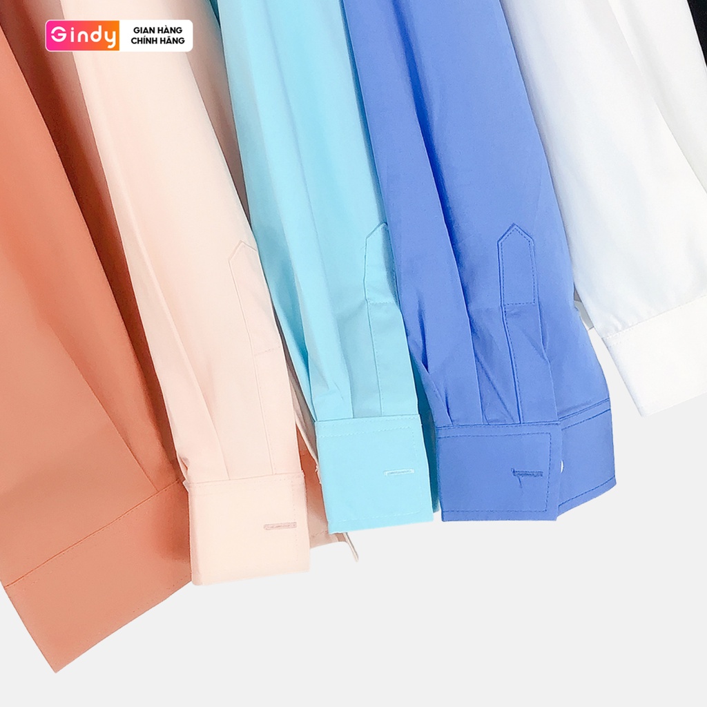 Áo sơ mi nữ cổ polo nhiều màu GINDY dài tay dáng suông rộng trơn bassic thời trang nữ Hàn Quốc A6113