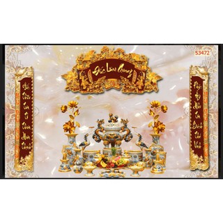 tranh dán phòng thờ bàn thờ 3D in Vải Lụa KT 120x80cm
