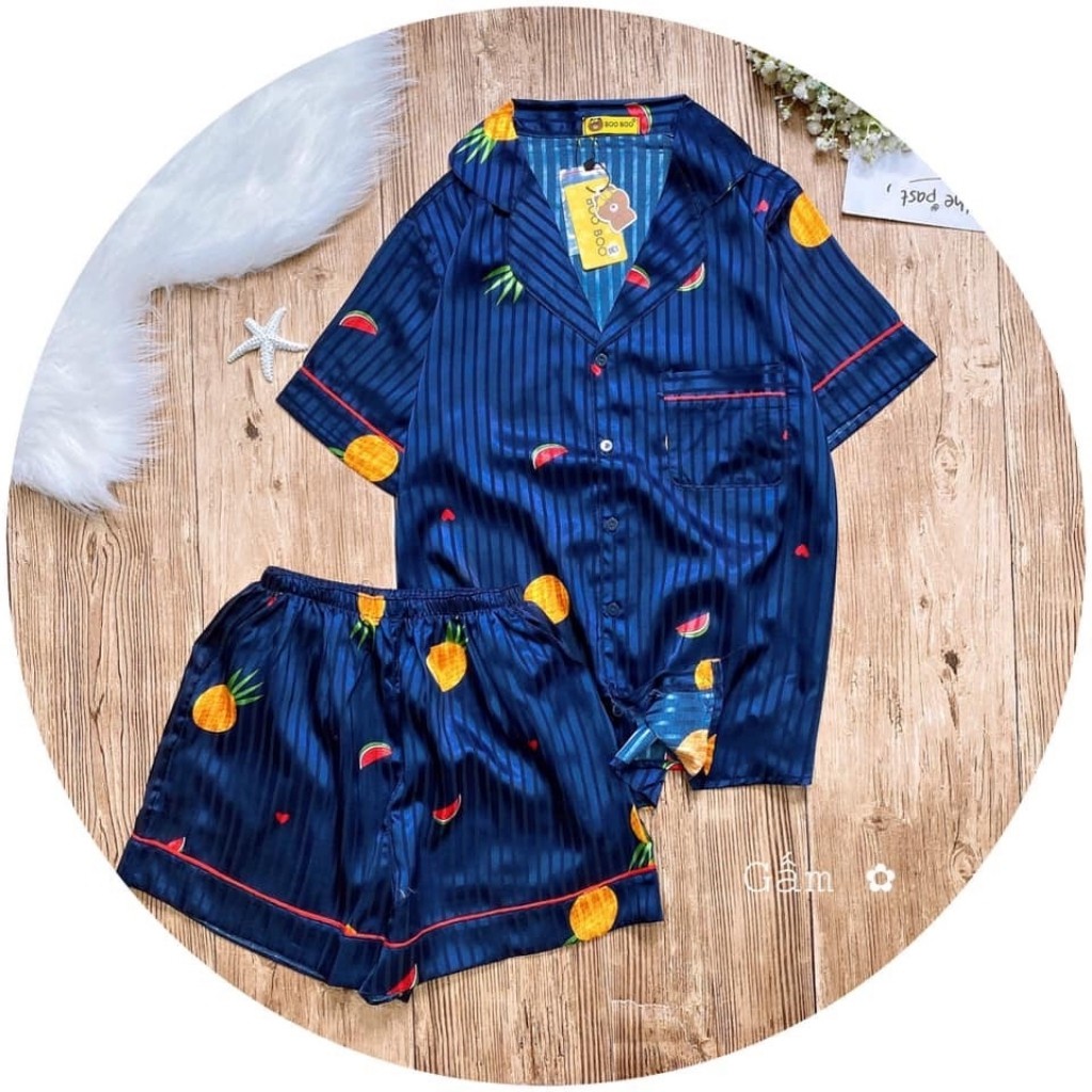 Đồ bộ PIJAMA HNT02228 đồ bộ mặc nhà vải gấm, tay cộc, quần đùi, chất cao cấp mịn đẹp Size 40KG - 60KG | BigBuy360 - bigbuy360.vn