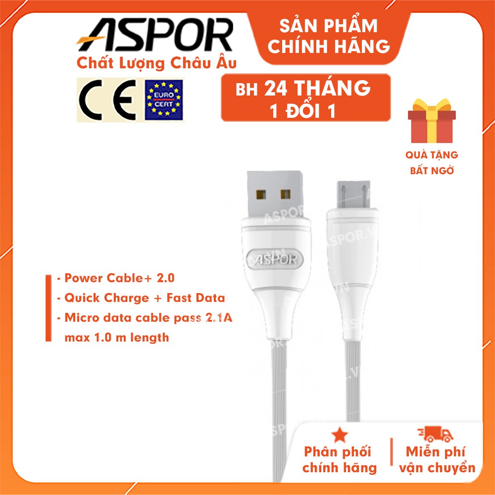Cáp sạc ASPOR USB - Micro 2.1A dài 1 mét AC-01