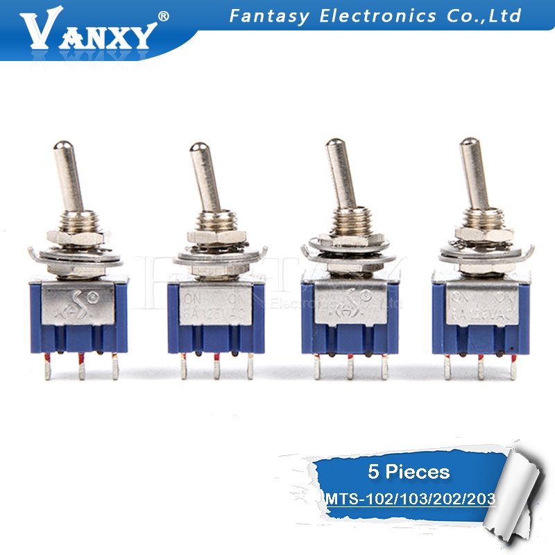 Set 5 Công Tắc Chuyển Đổi Mts-102 Mts-103 Mts-202 Mts-203 6a 125v Mini 3 / 6pin On-Off / On-Off-On