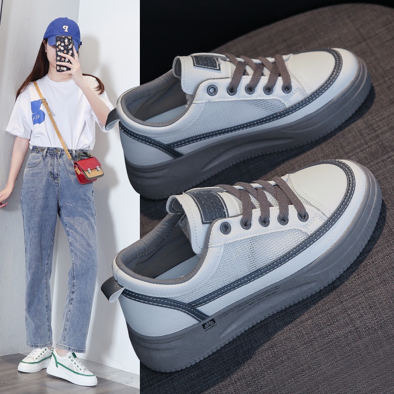 Giày thể thao nữ đế cao, lưới thoáng khí mùa hè phối da cao cấp hot trend 2023 phong cách Hàn Quốc size 36-40 [027]