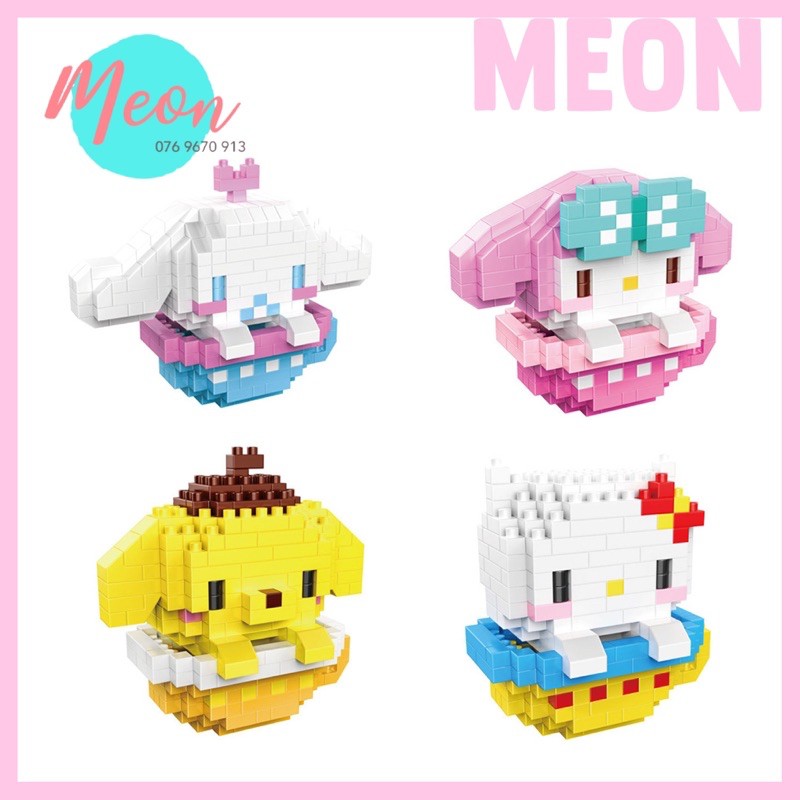 Xếp hình lego Chibi cute - Miniblock kitty, my melody, cinnamoroll, pompompurim chibi