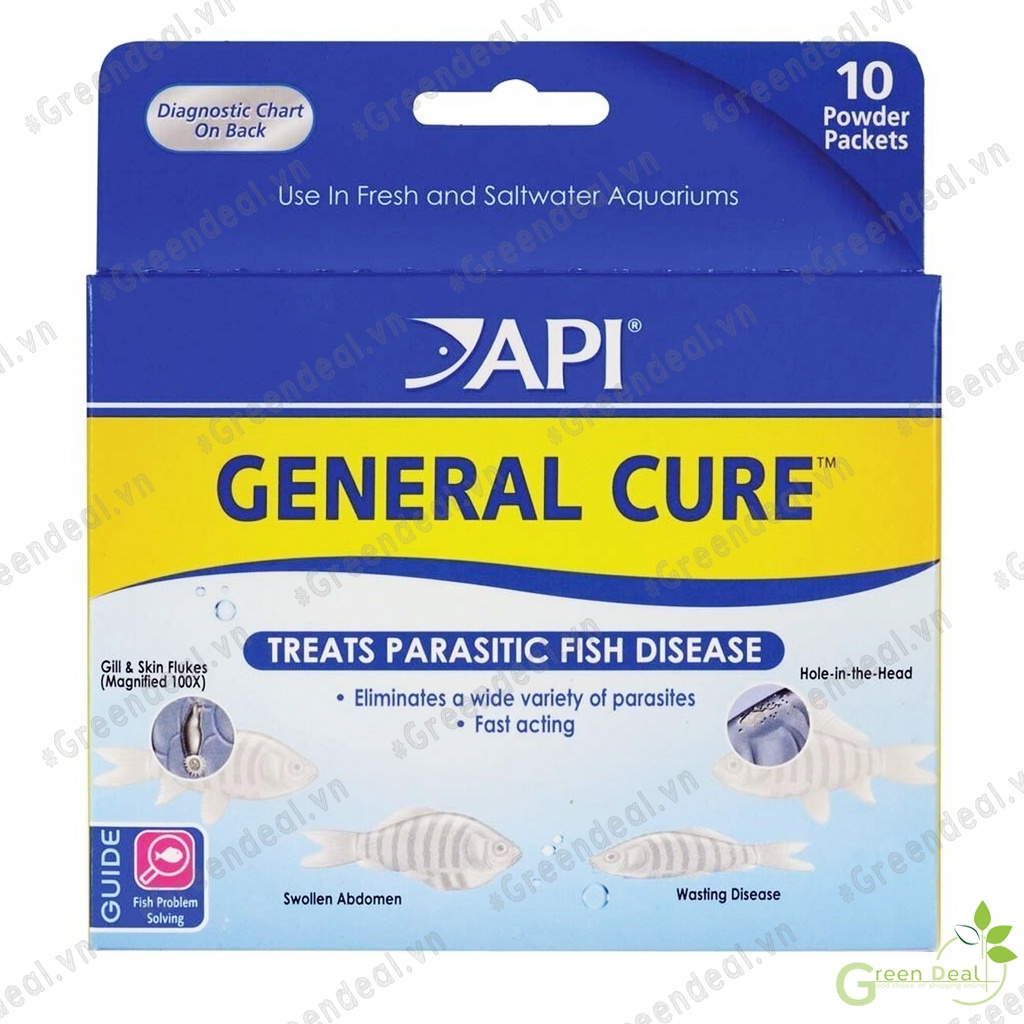 API - General Cure (Hộp 10 gói) | Xử lý ký sinh trùng, sán dây, mỏ neo an toàn cho cá cảnh thủy sinh