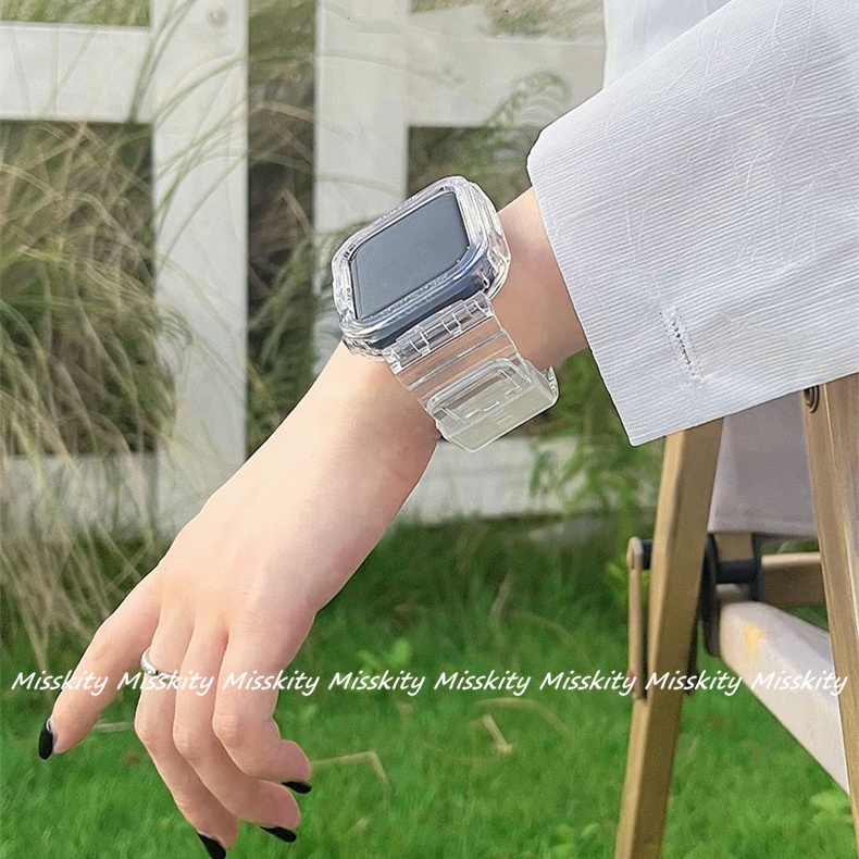Dây Đeo Đồng Hồ Bằng Silicone Mềm Trong Suốt 2 Trong 1 Cho Smart Watch Sries 7 6 5 4 3 2 1 band 40mm 44mm 45mm 41mm