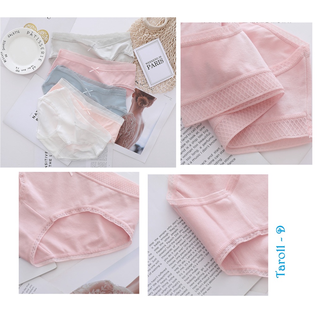 Đồ lót nữ màu trơn vải cotton kháng khuẩn, viền ren đính nơ siêu ngọt ngào gợi cảm TD010