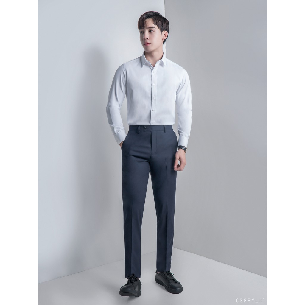 Áo Sơ Mi Nam Vân Chìm Họa Tiết Kẻ Chéo Trắng CEFFYLO, vải cotton mềm mịn chống nhăn | BigBuy360 - bigbuy360.vn