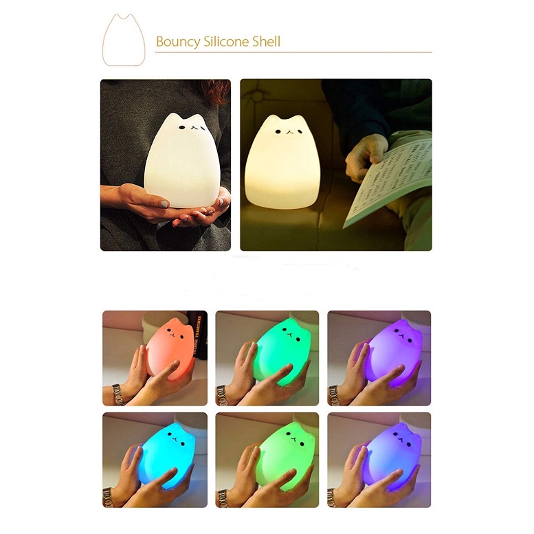 Cute Cat Baby Kids Room Lamp Decor Nursery Lamp Silicone LED Night Light Gifts