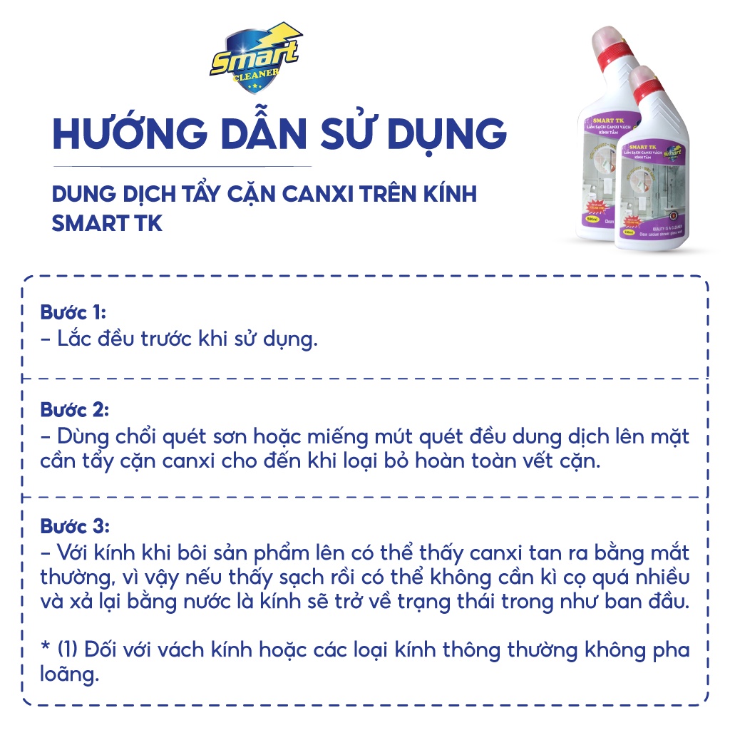 Combo 2 chai nước tẩy cặn canxi SMART TK vách kính nhà tắm 300/500ml