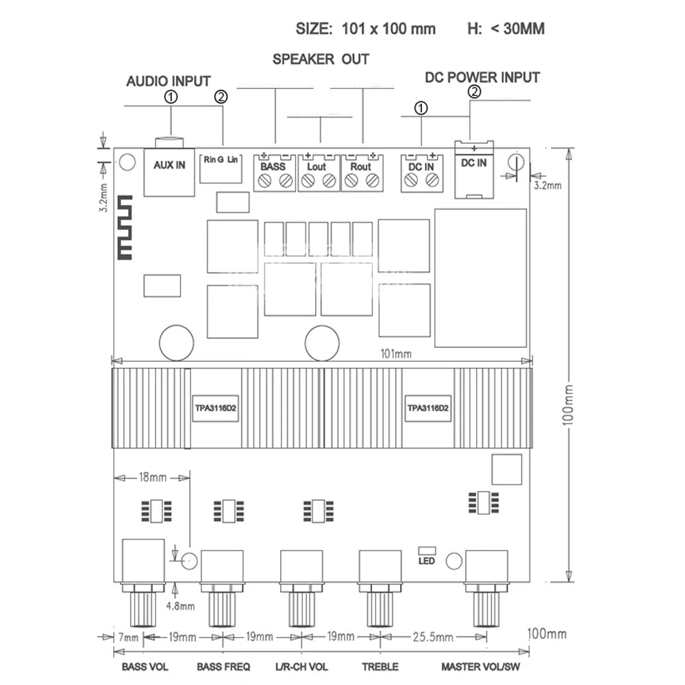 Bảng Mạch Khuếch Đại Âm Thanh TPA3116 2.1 Bluetooth 5.0 Chất Lượng Cao