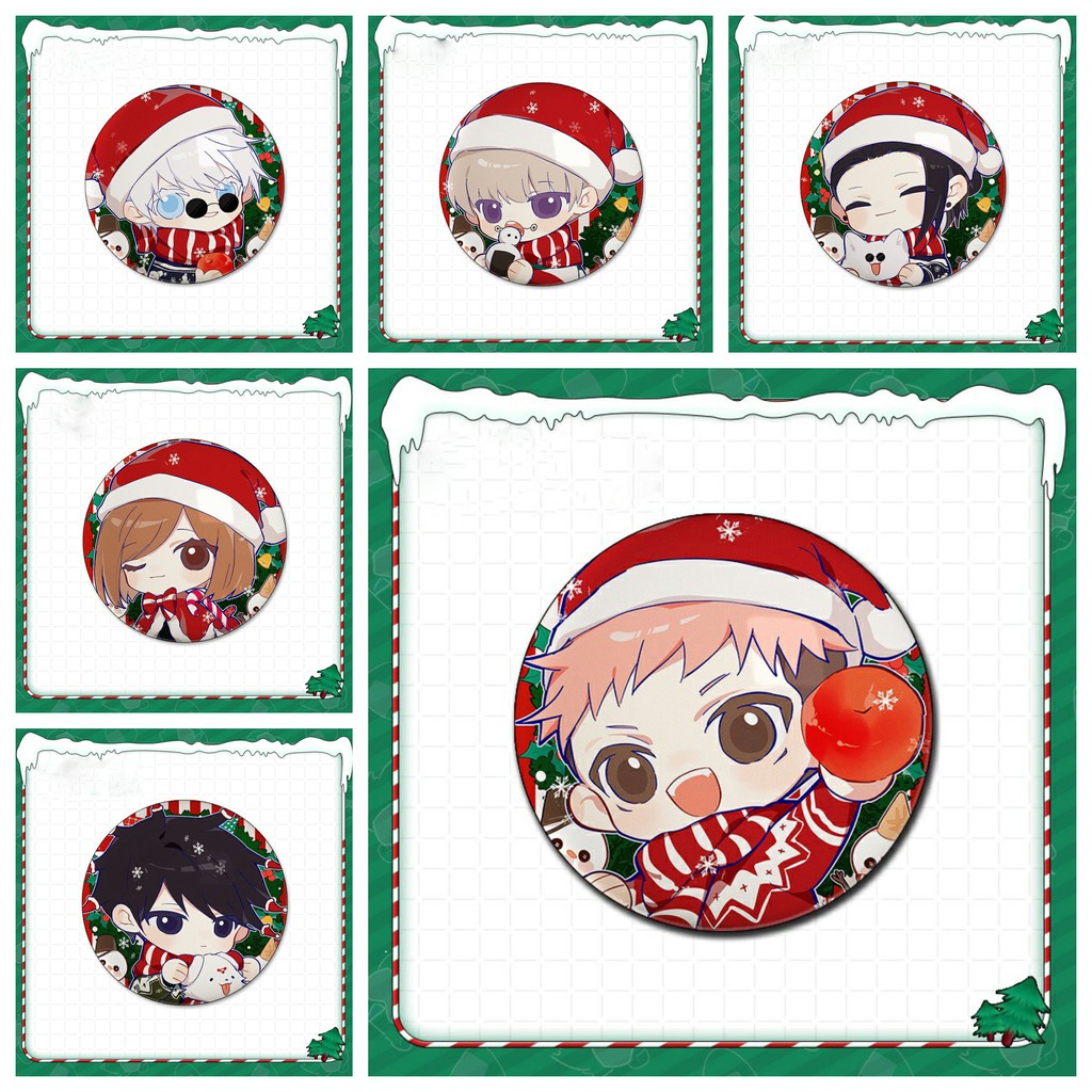Combo 6 huy hiệu cài áo IN HÌNH Jujutsu Kaisen Chú thuật hồi chiến ver Noel anime chibi dễ thương tiện lợi