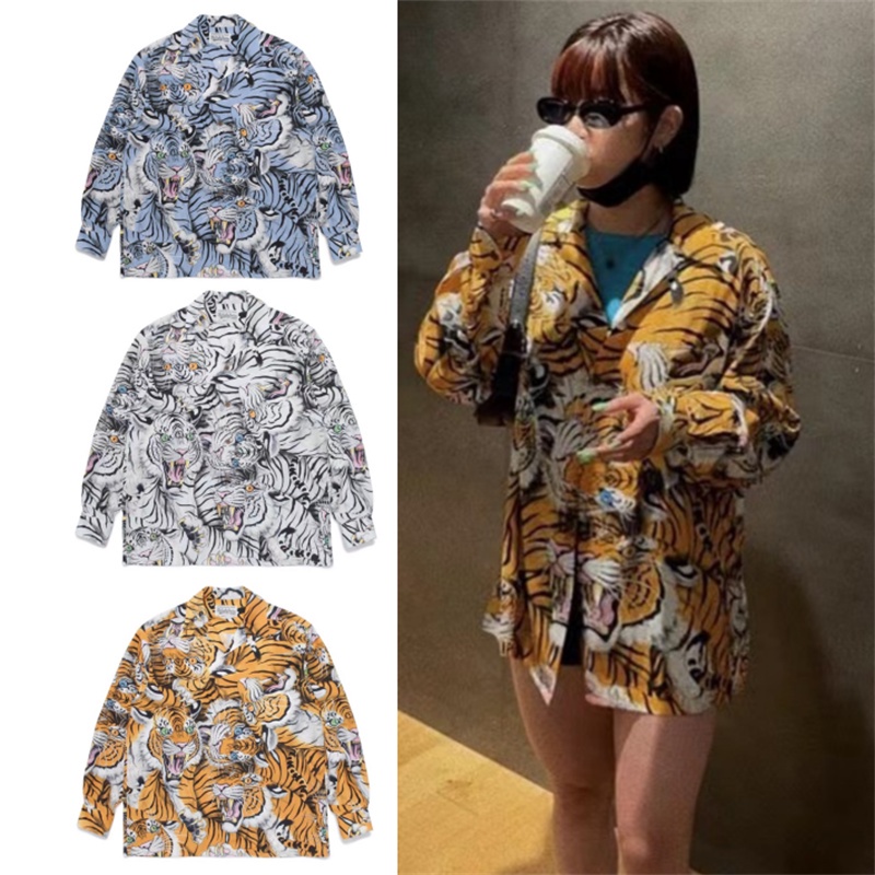 Bán Chạy Nhất Áo Sơ Mi Unisex Tay Dài In Hình Hổ Kích Thước Lớn WACKO MARIA Cho Nam Và Nữ
