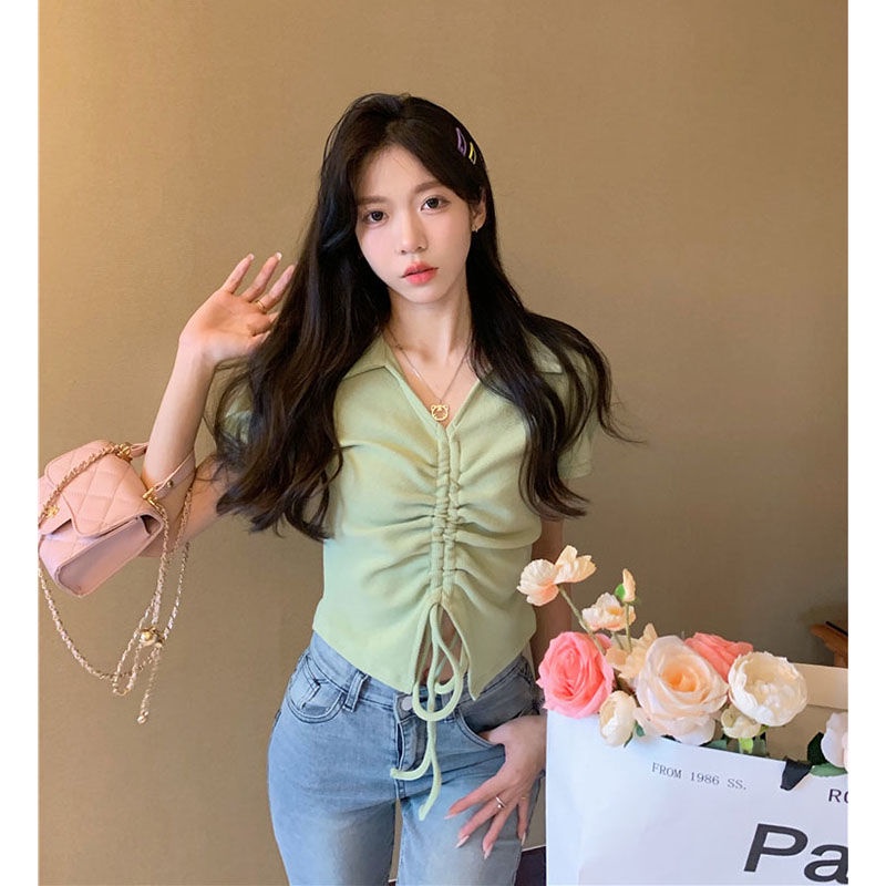 Áo croptop Ngắn Tay Cổ Chữ V Thiết Kế Mới Thời Trang Mùa Hè Dành Cho Nữ