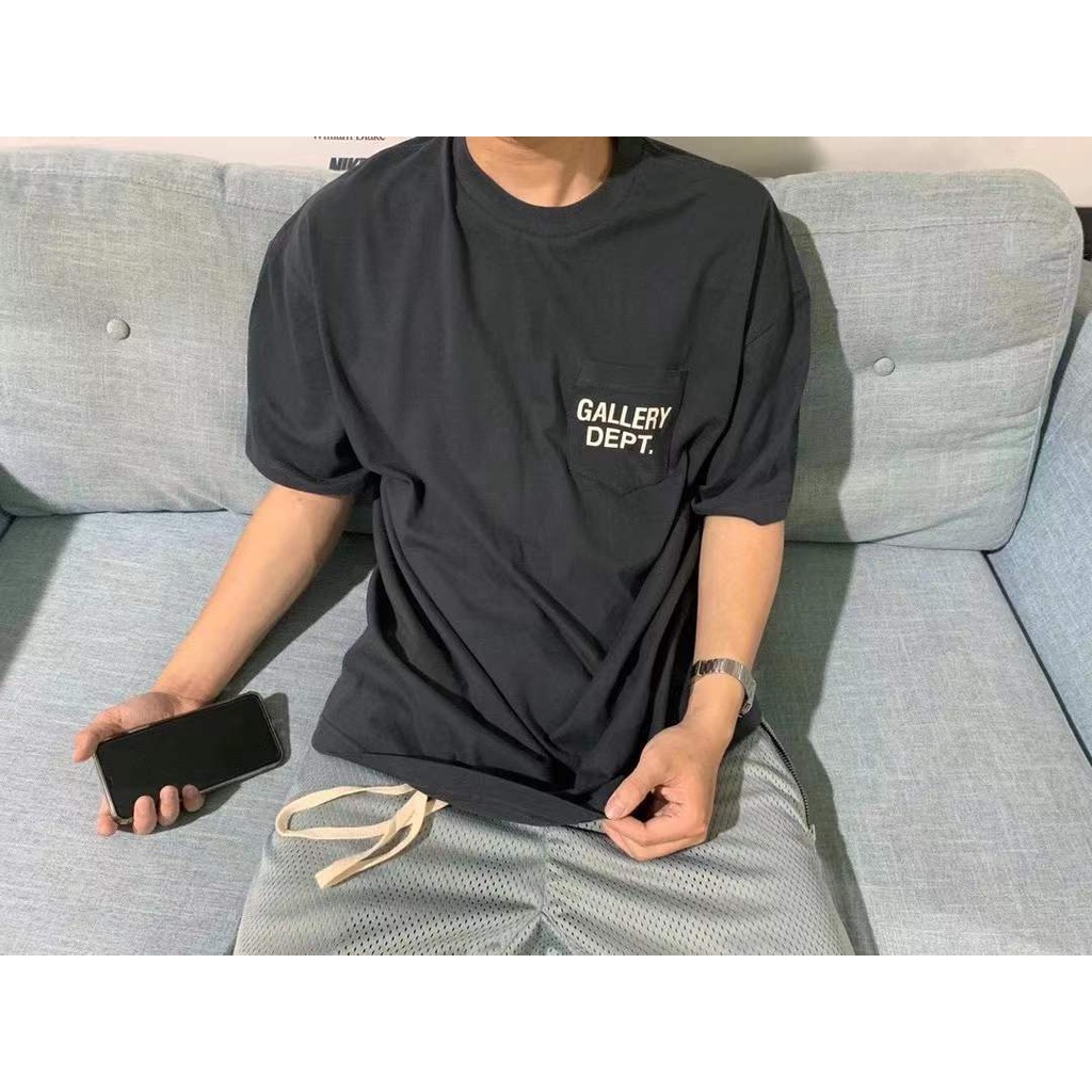 GALLERY DEPT Vintage Washed Distressed Pocket Print Letter Couple Loose Casual T-Shirt