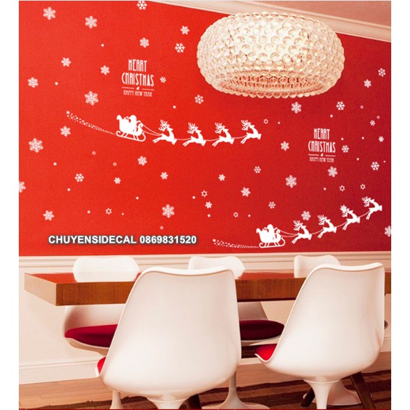 Decal trang trí tường Noel - Đoàn Tàu Tuần Lộc Trắng sao