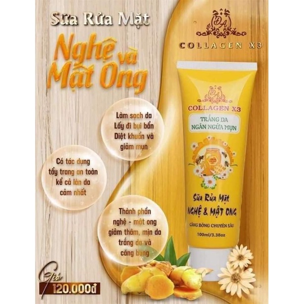 Sữa Rửa Mặt Nghệ Mật Ong Collagen X3 Đông Anh Chính Hãng