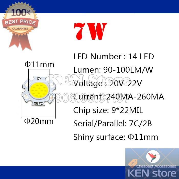 Bóng led, nhân led, chip led 3W 5W 7W 10W đường kính 20mm