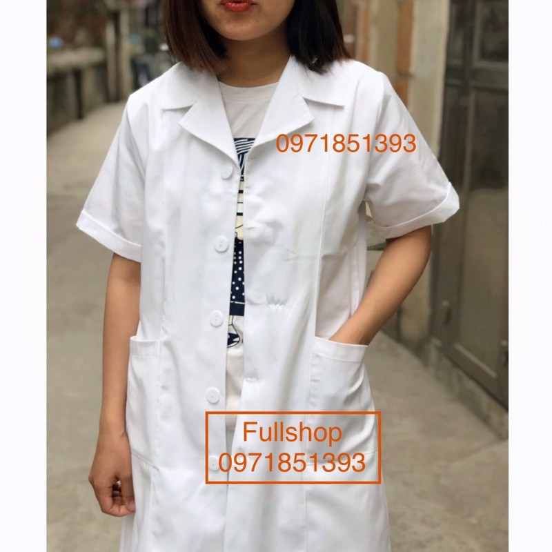 Áo Blouse trắng nữ cộc tay, dài tay túi chéo cao cấp - Áo blu bác sĩ nữ, phòng khám, thẩm mỹ viện, spa,...