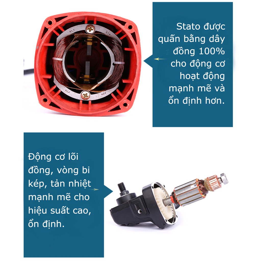 Máy đánh bóng xe hơi, chà gỗ, đá công suất 1400W 180mm M14 Polisher tặng nhiều phụ kiện