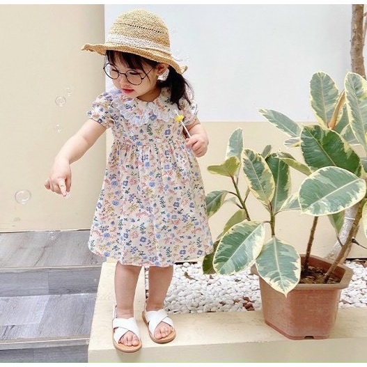 Váy hoa cổ phối ren trắng xinh xắn dành cho bé gái 8-18kg mã VH007