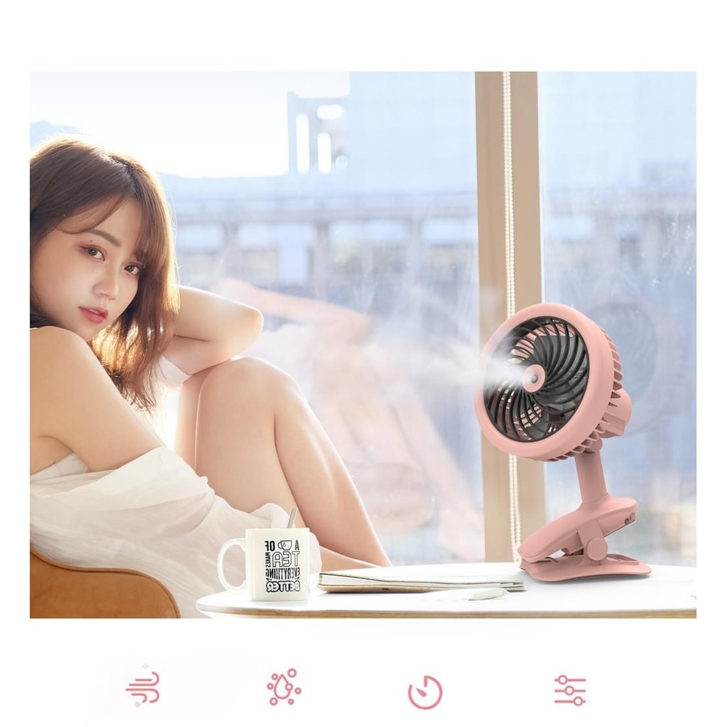 Quạt phun sương mini kẹp bàn CLIP FAN 3 chế độ quạt phun sương tích điện đa năng | BigBuy360 - bigbuy360.vn