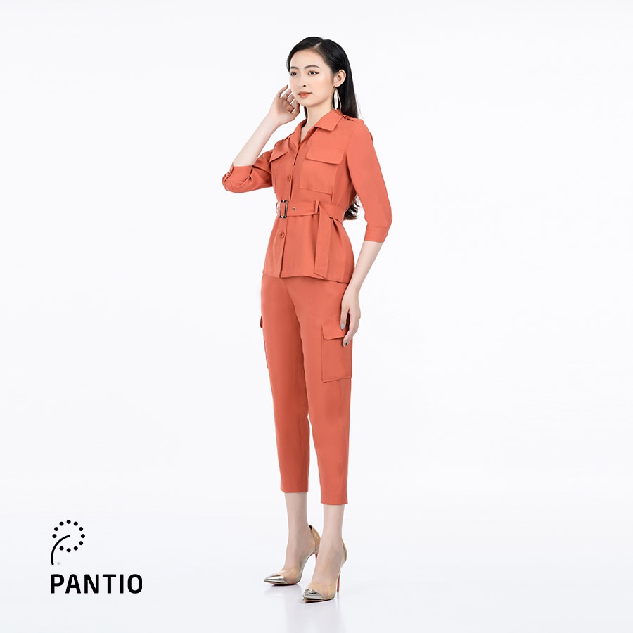 Áo sơ mi kiểu chất liệu thô thiết kế bo eo dáng suông BAK52299- PANTIO